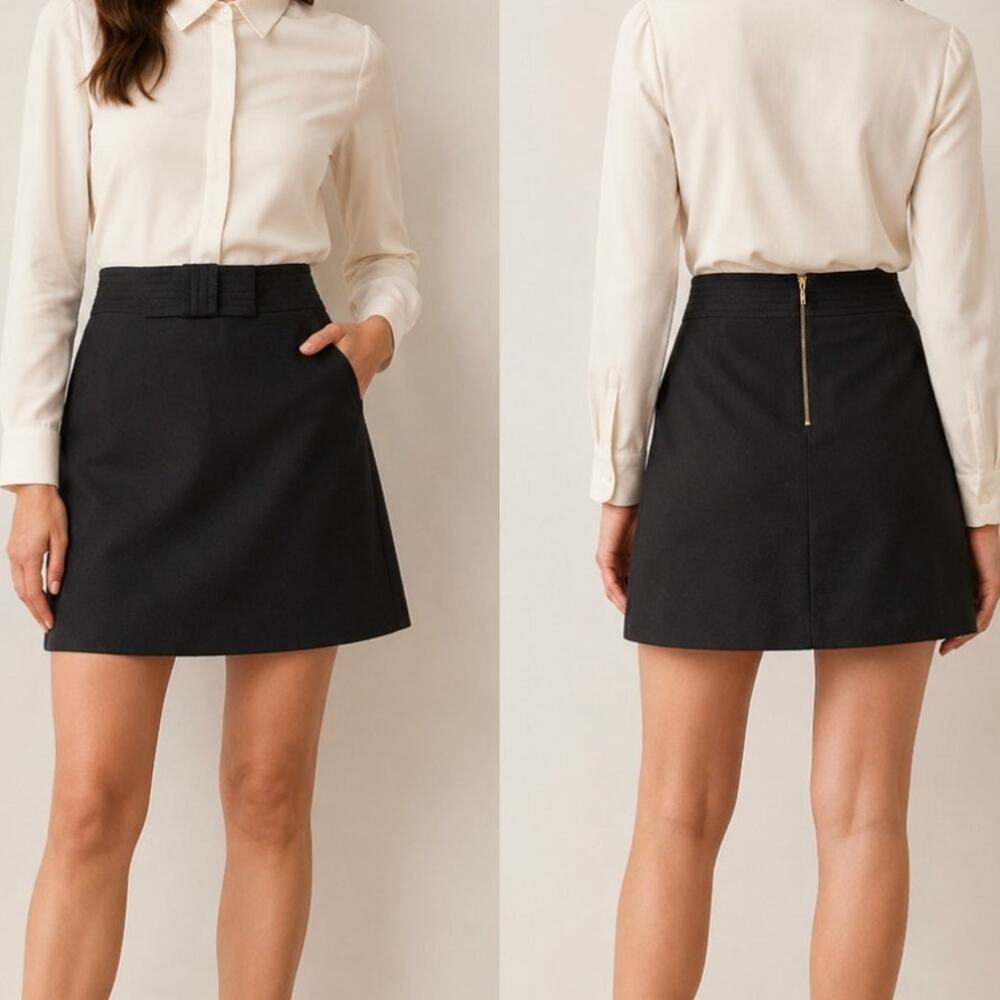 Kate Spade Black A-Line Mini Skirt Silk Blend Career Preppy Minimalist Size 6